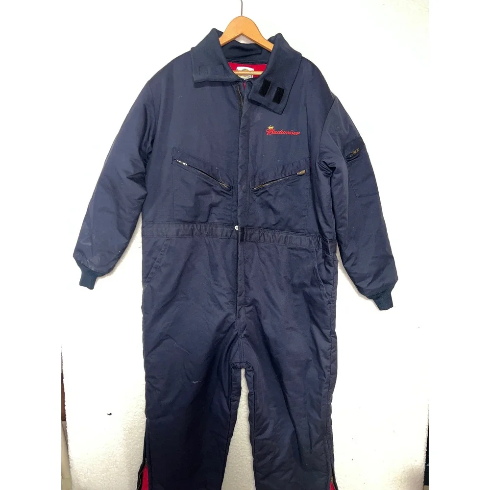Riverside Budweiser Insulated Coveralls Men XL Navy Quilted Lined vtg Y2k nascar